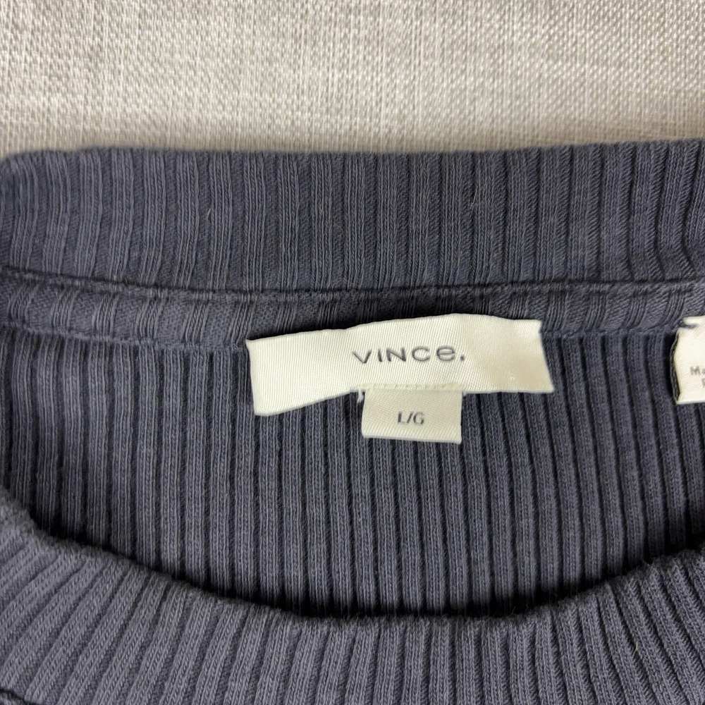 Vince T-Shirt Womens L Blue Ribbed Crew Neck Short Sleeve Slim Basic Stretch - Picture 2 of 7